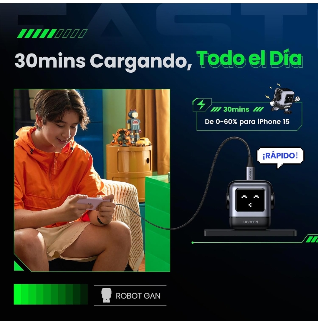 Cargador Tipo C Carga Rápida 30W, Cargador USB C Pantalla de Carga Inteligente