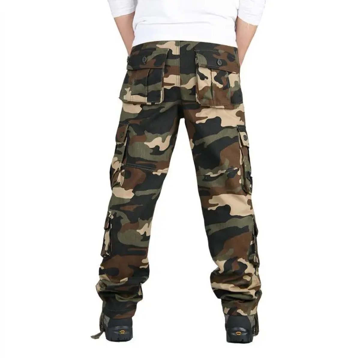 Pantalón cargo tácticos caqui 34 camuflaje multi bolsillo algodón alta calidad trabajo deportivo