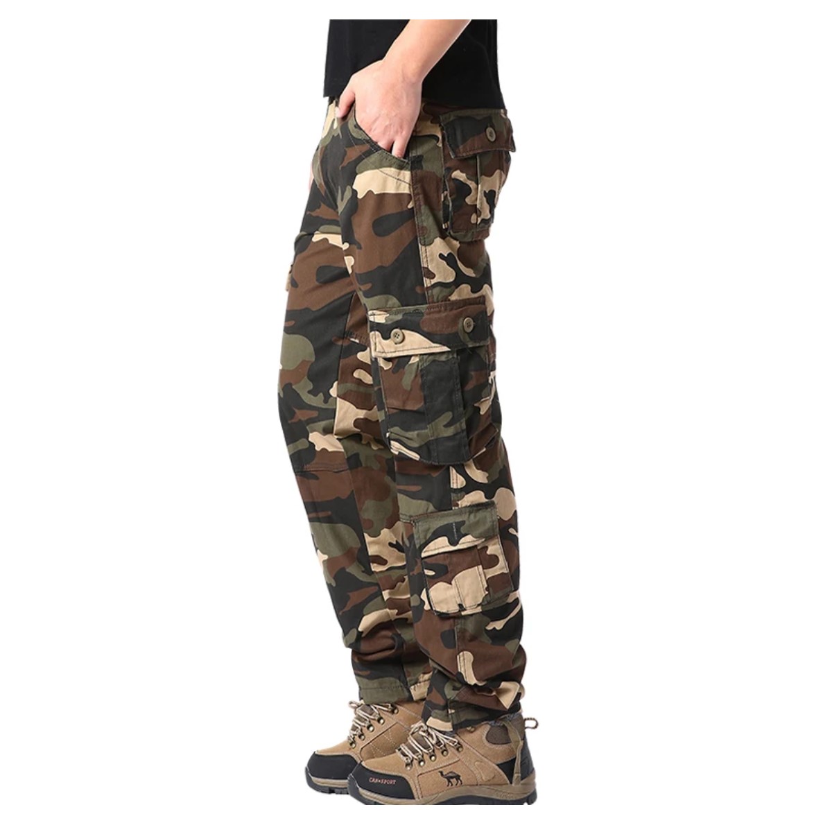 Pantalón cargo tácticos caqui 34 camuflaje multi bolsillo algodón alta calidad trabajo deportivo