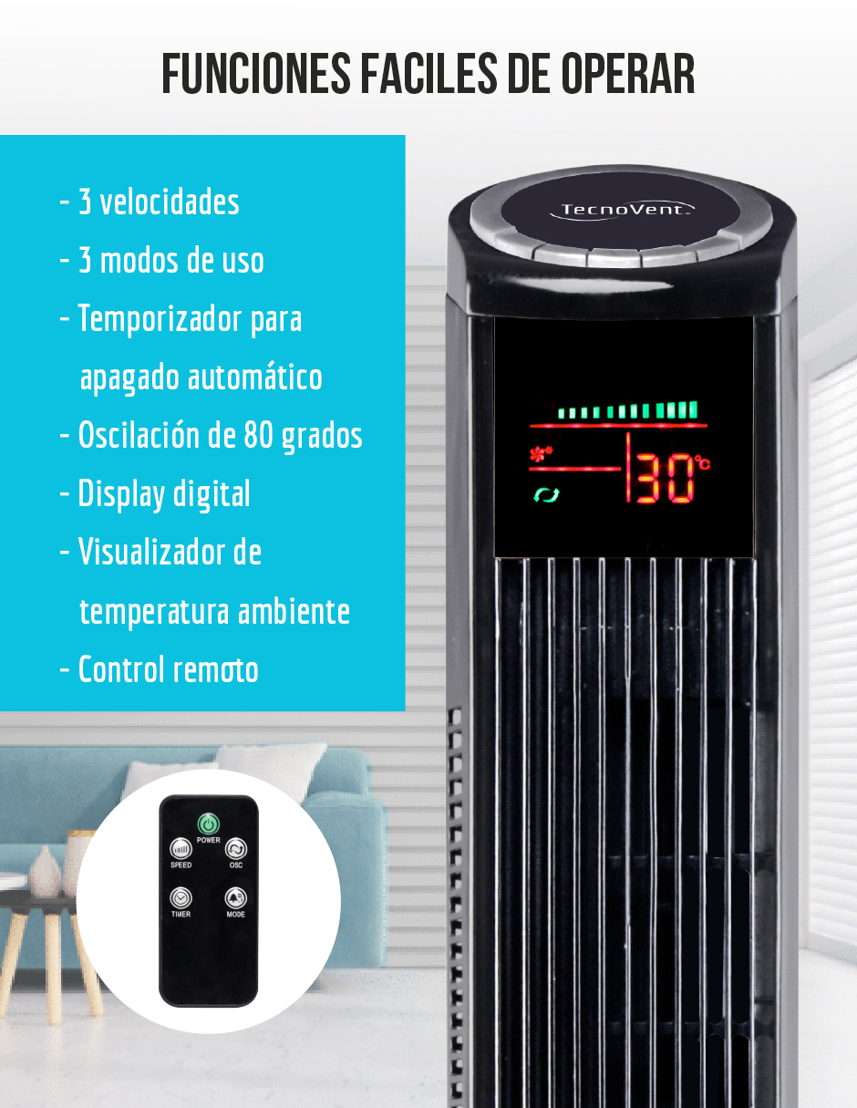 VENTILADOR DE TORRE TECNOVENT 46 PULGADAS CON CONTROL REMOTO