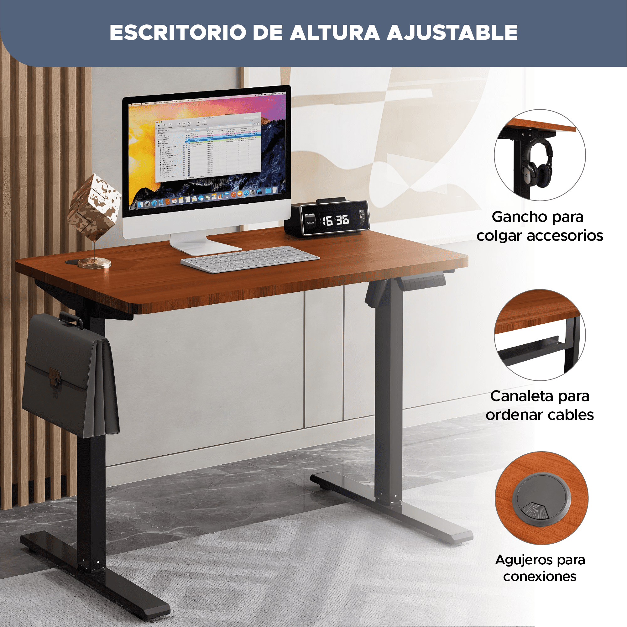 Escritorio Estudiantil de Oficina Modelo Perspective Ajustable 140*60*70-115cm Cafe