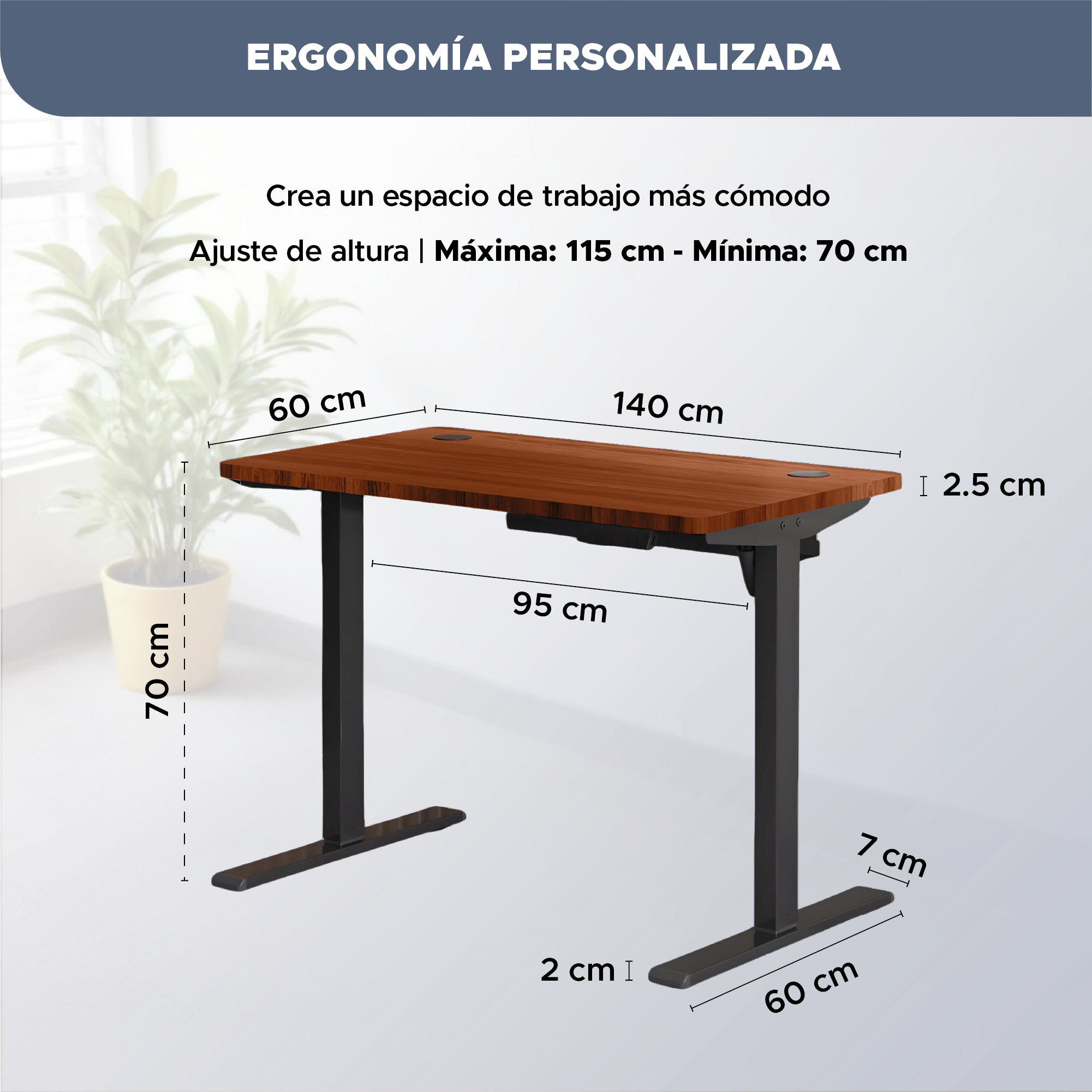 Escritorio Estudiantil de Oficina Modelo Perspective Ajustable 140*60*70-115cm Cafe