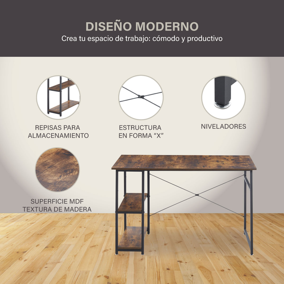 Escritorio Estudiantil de Oficina Modelo Moralistic 120x60x75cm cafe