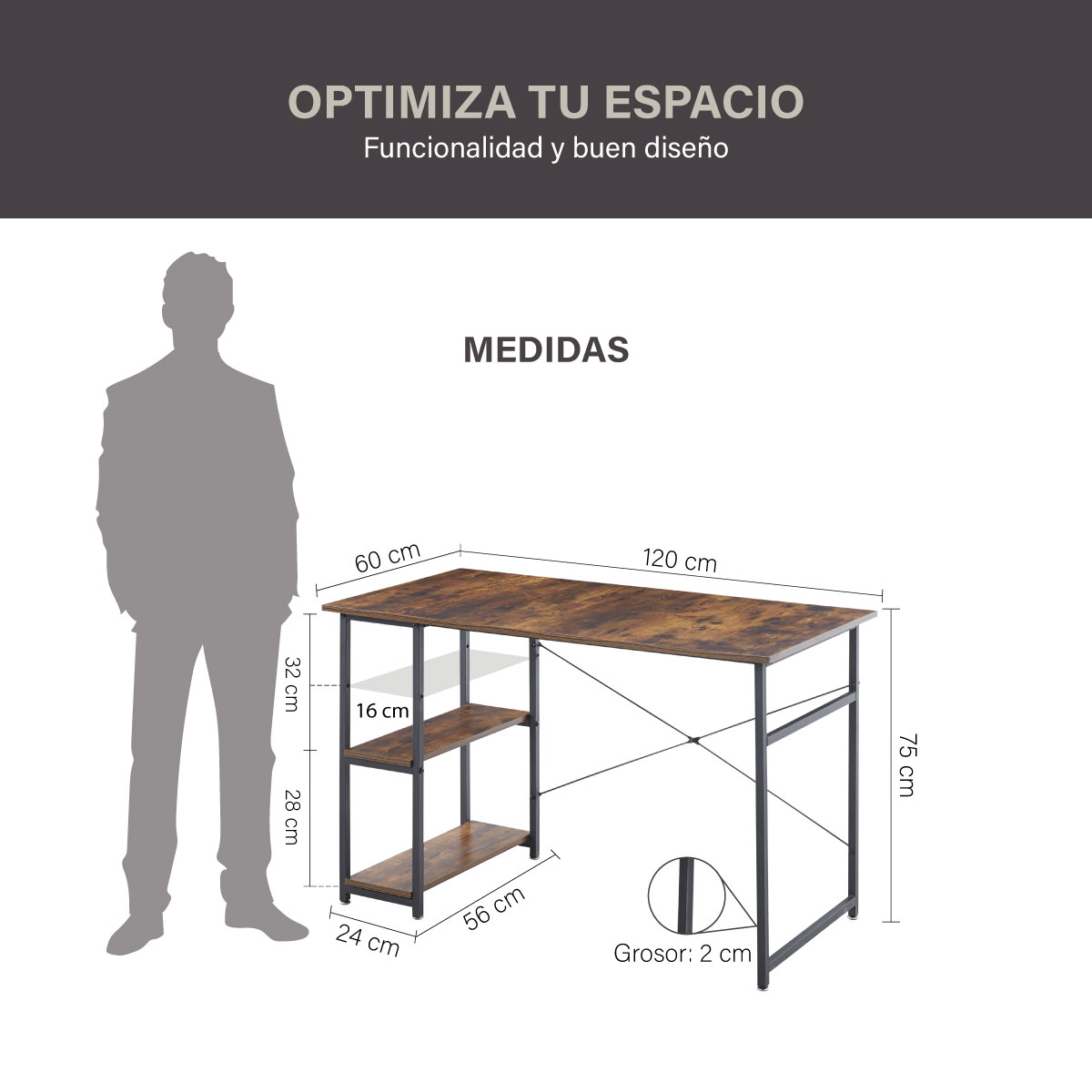 Escritorio Estudiantil de Oficina Modelo Moralistic 120x60x75cm cafe