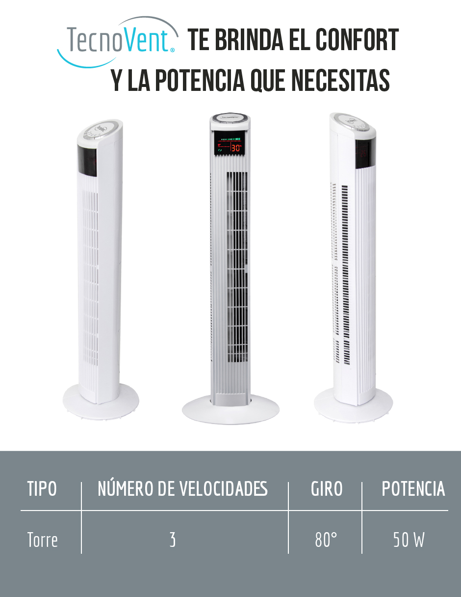 VENTILADOR DE TORRE TECNOVENT 36 PULGADAS CON CONTROL REMOTO