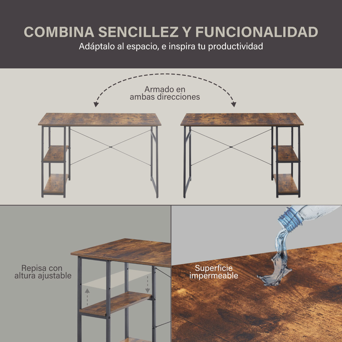 Escritorio Estudiantil de Oficina Modelo Moralistic 120x60x75cm cafe