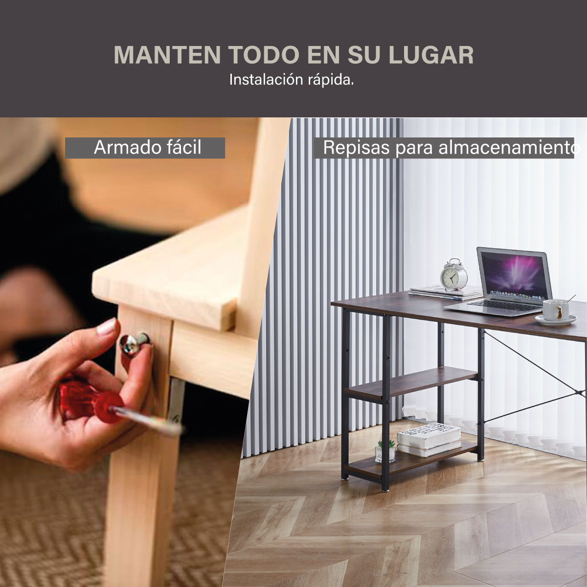 Escritorio Estudiantil de Oficina Modelo Moralistic 120x60x75cm cafe