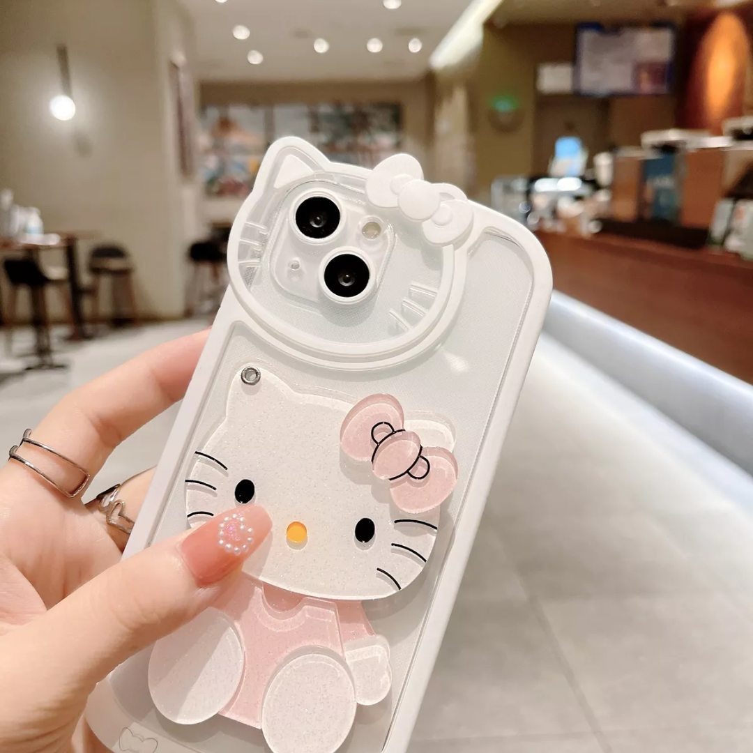 Para iPhone Funda,mirror+silicone Phone Case Gatito Kawaii IPHONE 14 PLUS