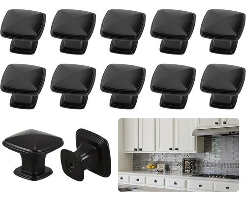 Jaladera Boton Cuadrado 30 Mm 12 Piezas, NEGRO