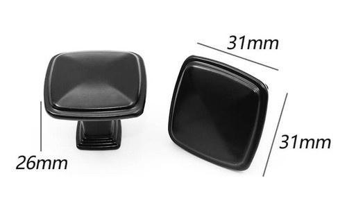 Jaladera Boton Cuadrado 30 Mm 12 Piezas, NEGRO