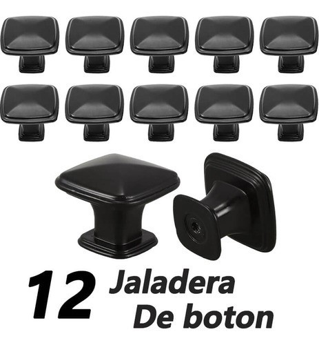 Jaladera Boton Cuadrado 30 Mm 12 Piezas, NEGRO