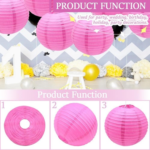 Lamparas Chinas De Papel 10 pzs Y 10 Focos Led, Chinos Fiesta ROSA