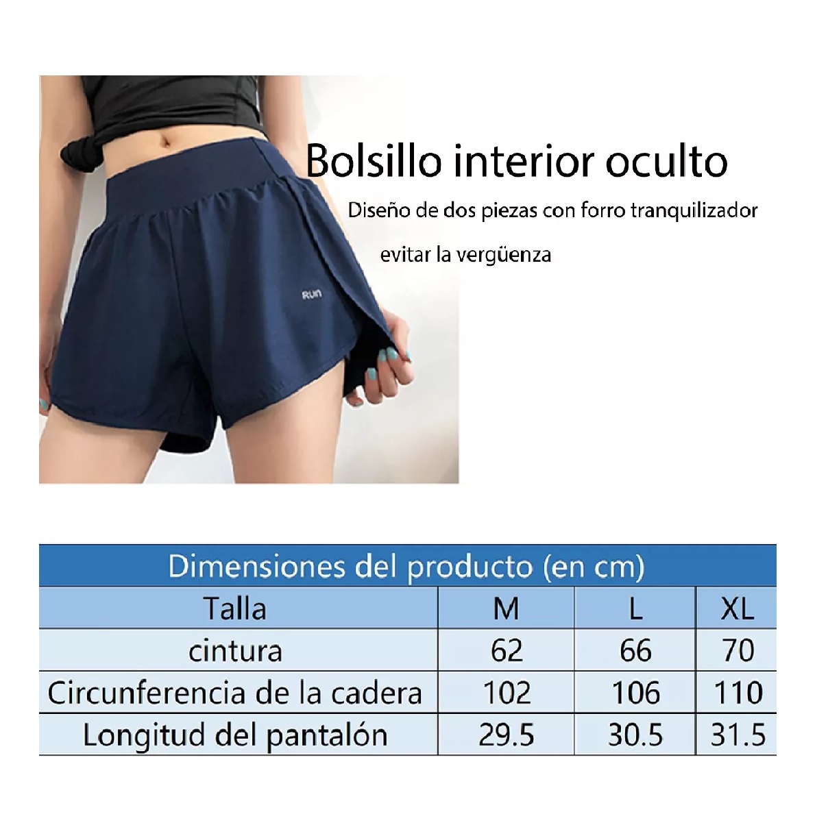 2 En 1 Gym Short Licra Deportiva De Doble Capa Con Bolsillo Negro Talla M