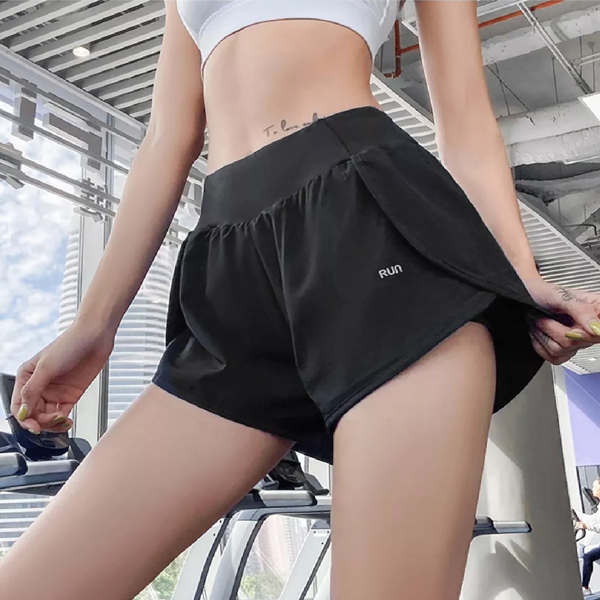 2 En 1 Gym Short Licra Deportiva De Doble Capa Con Bolsillo Negro Talla M