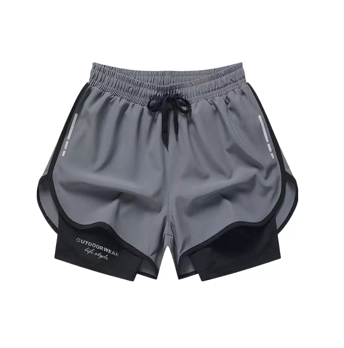 Short Con Licra Deportiva 2 En 1 Hombre Correr Gym Gris Talla XL