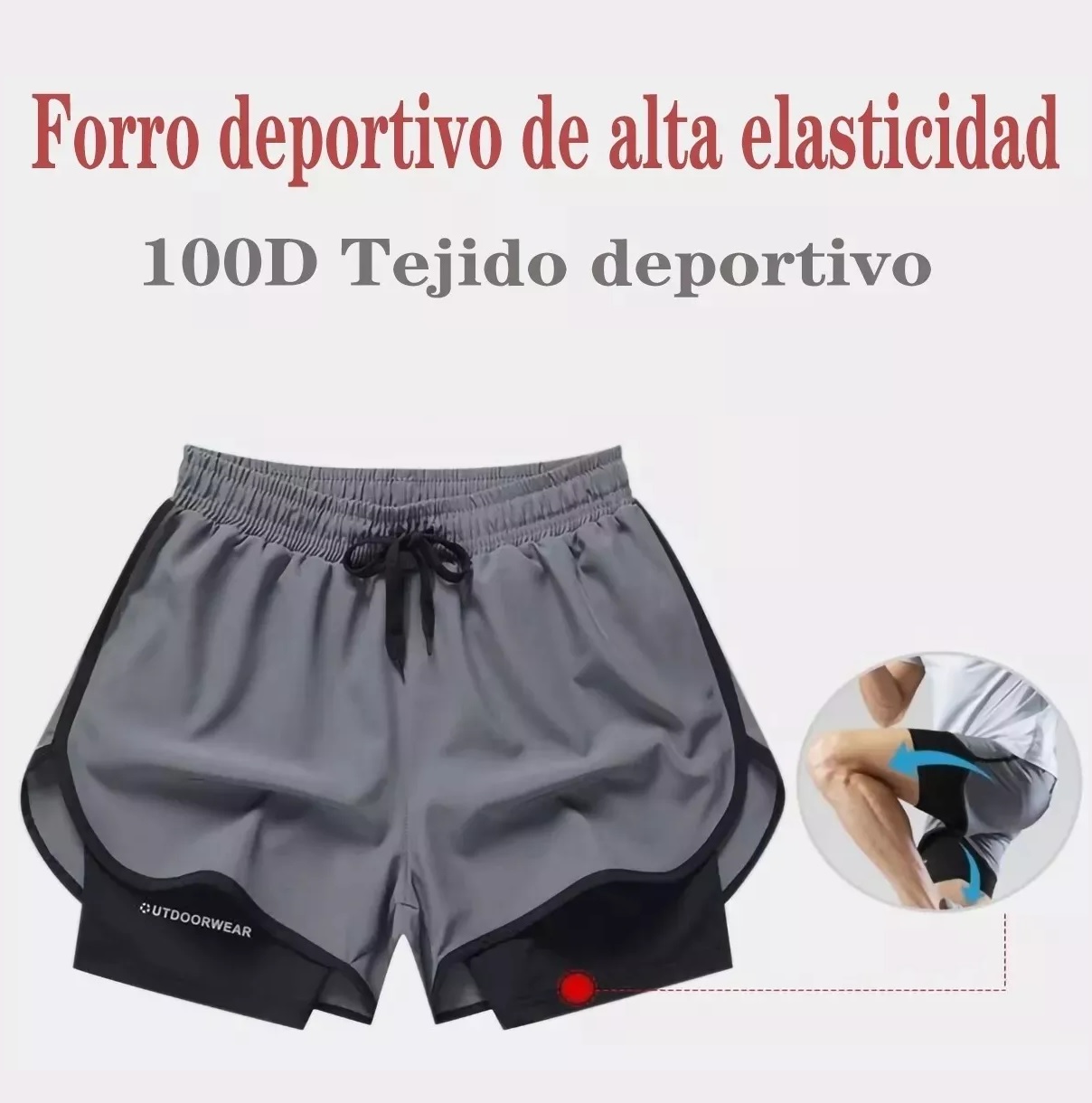 Short Con Licra Deportiva 2 En 1 Hombre Correr Gym Gris Talla XL