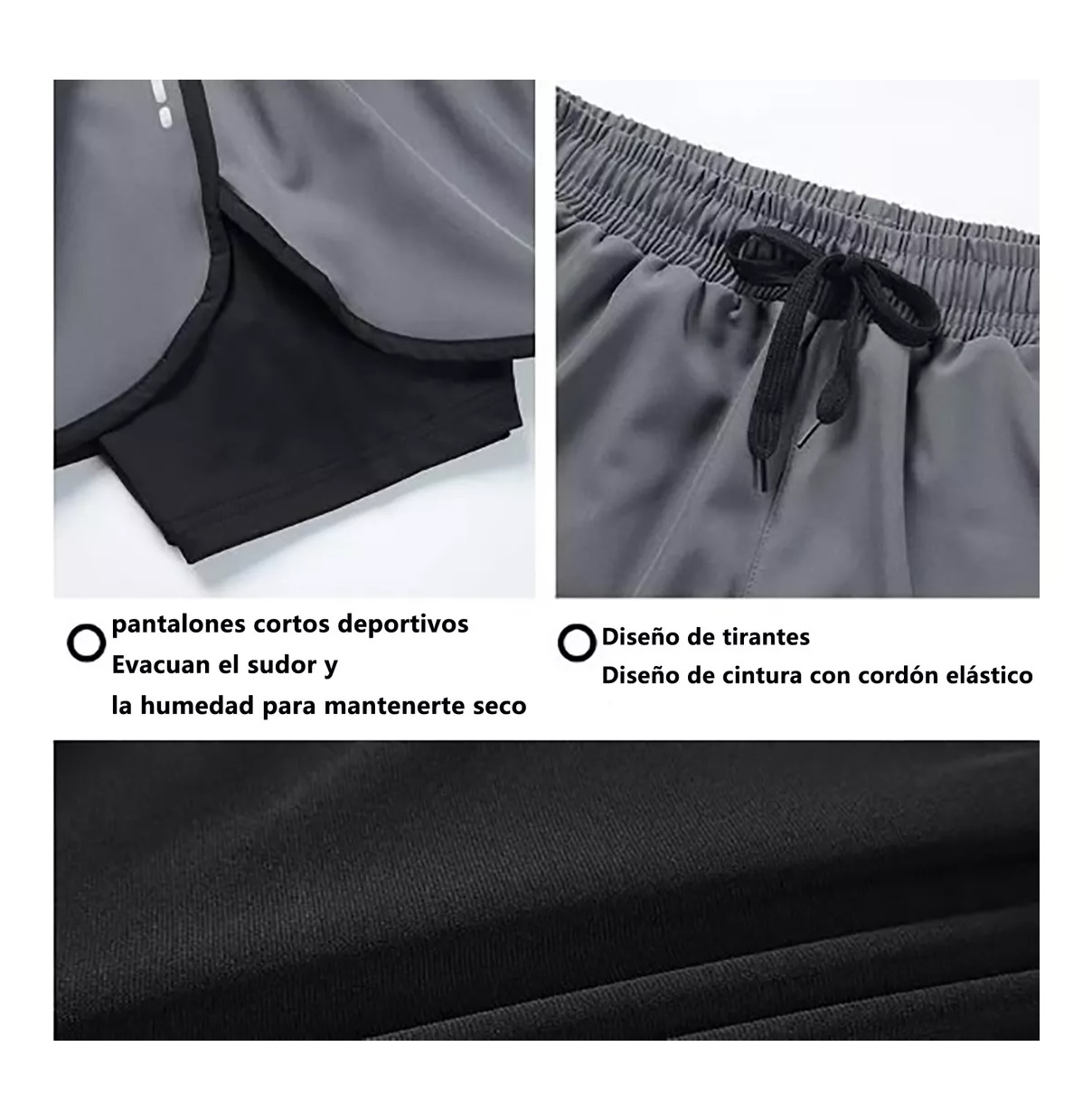 Short Con Licra Deportiva 2 En 1 Hombre Correr Gym Gris Talla XL
