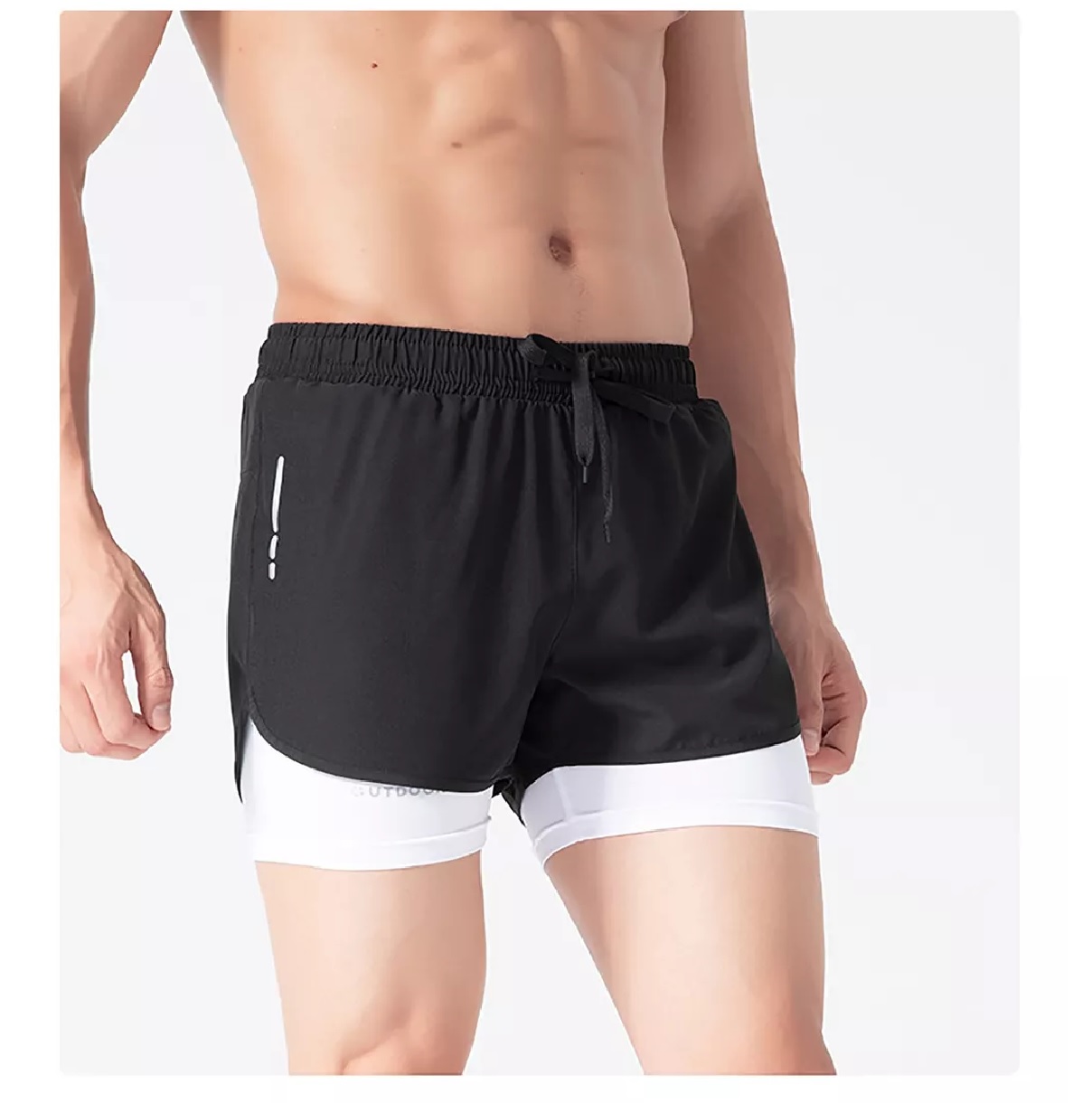 Short Con Licra Deportiva 2 En 1 Hombre Correr Gym Blanco y Negro Talla 3XL
