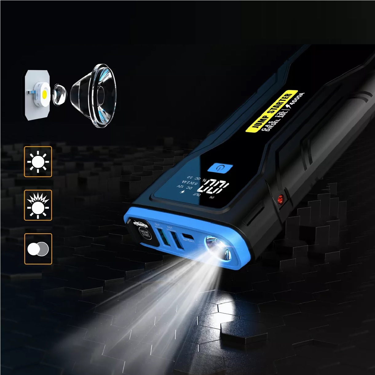 Arrancador De Batería Coche, 4000 A, 28000mah Con Smart Clip