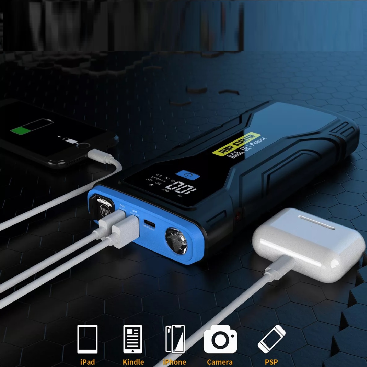 Arrancador De Batería Coche, 4000 A, 28000mah Con Smart Clip