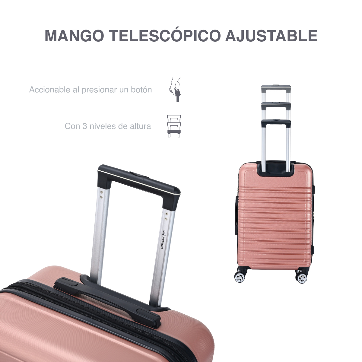 Juego de 3 Maletas ABS 8 ruedas Montevideo 20,24 y 28 Oro Rosa