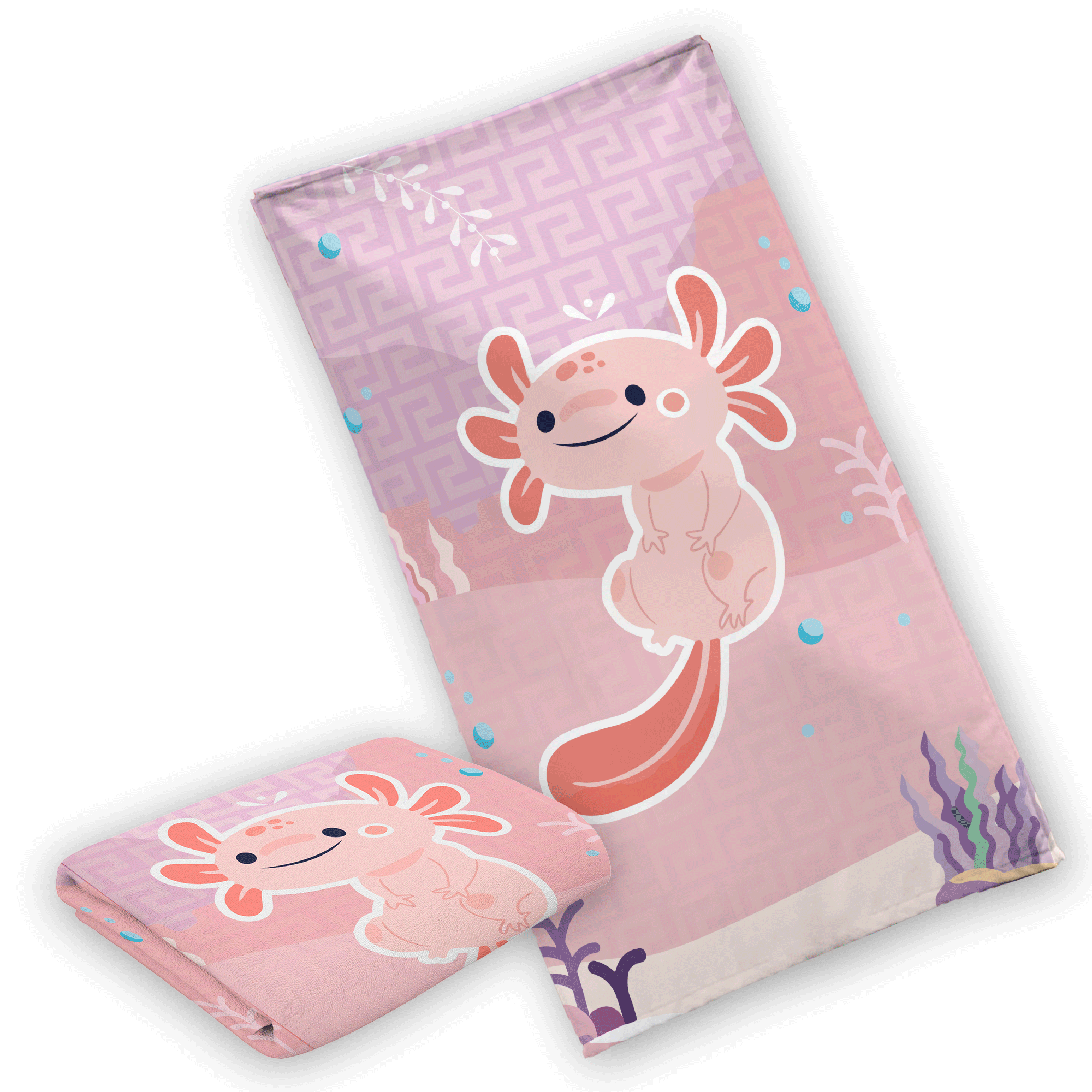 Toalla de Baño Diseño de Ajolote Mar Rosa Absorbente Y Ligera Alta Calidad.