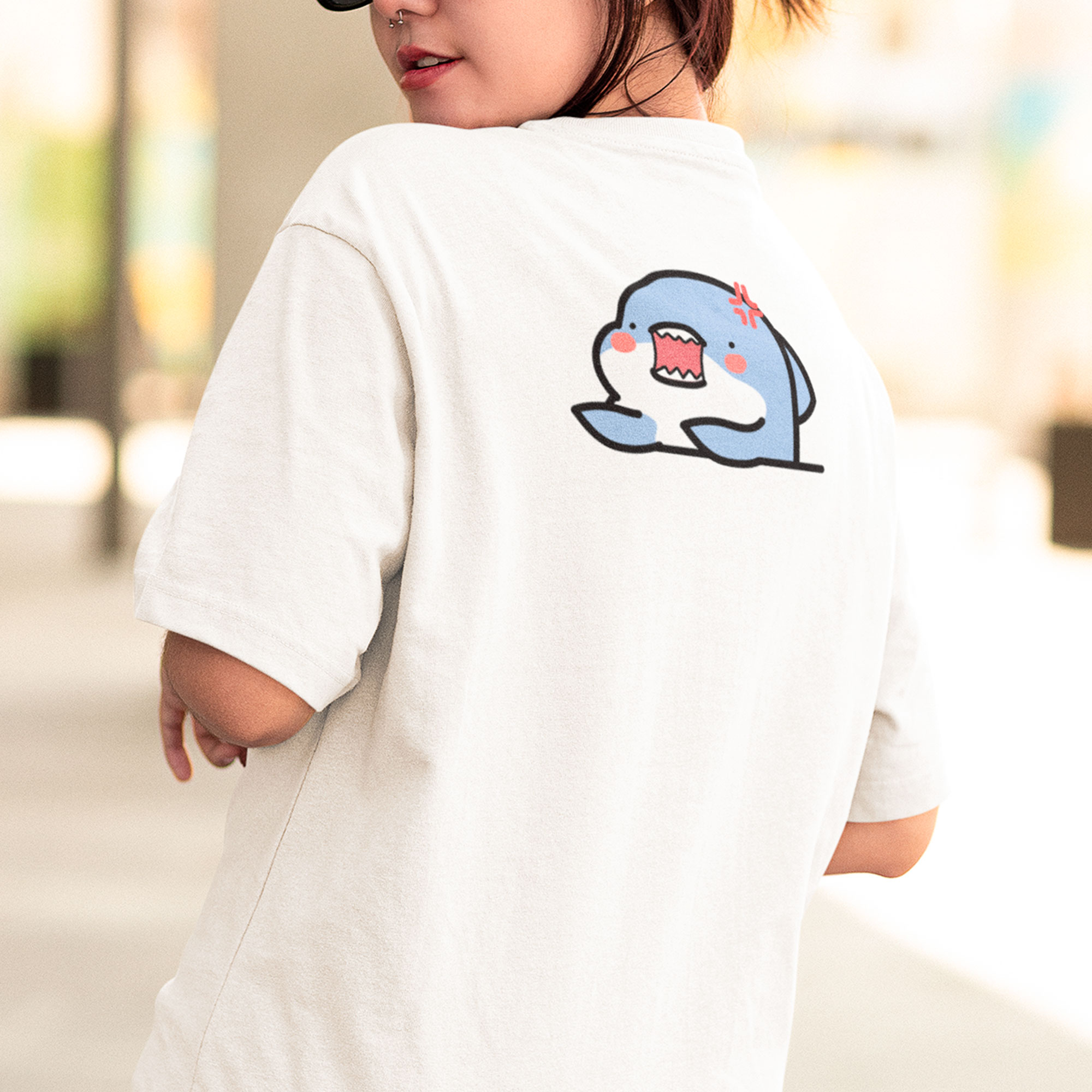 Playera Oversize de Manga Corta Unisex con Diseño de Sharky  Blanca Cómoda y de Alta Calidad