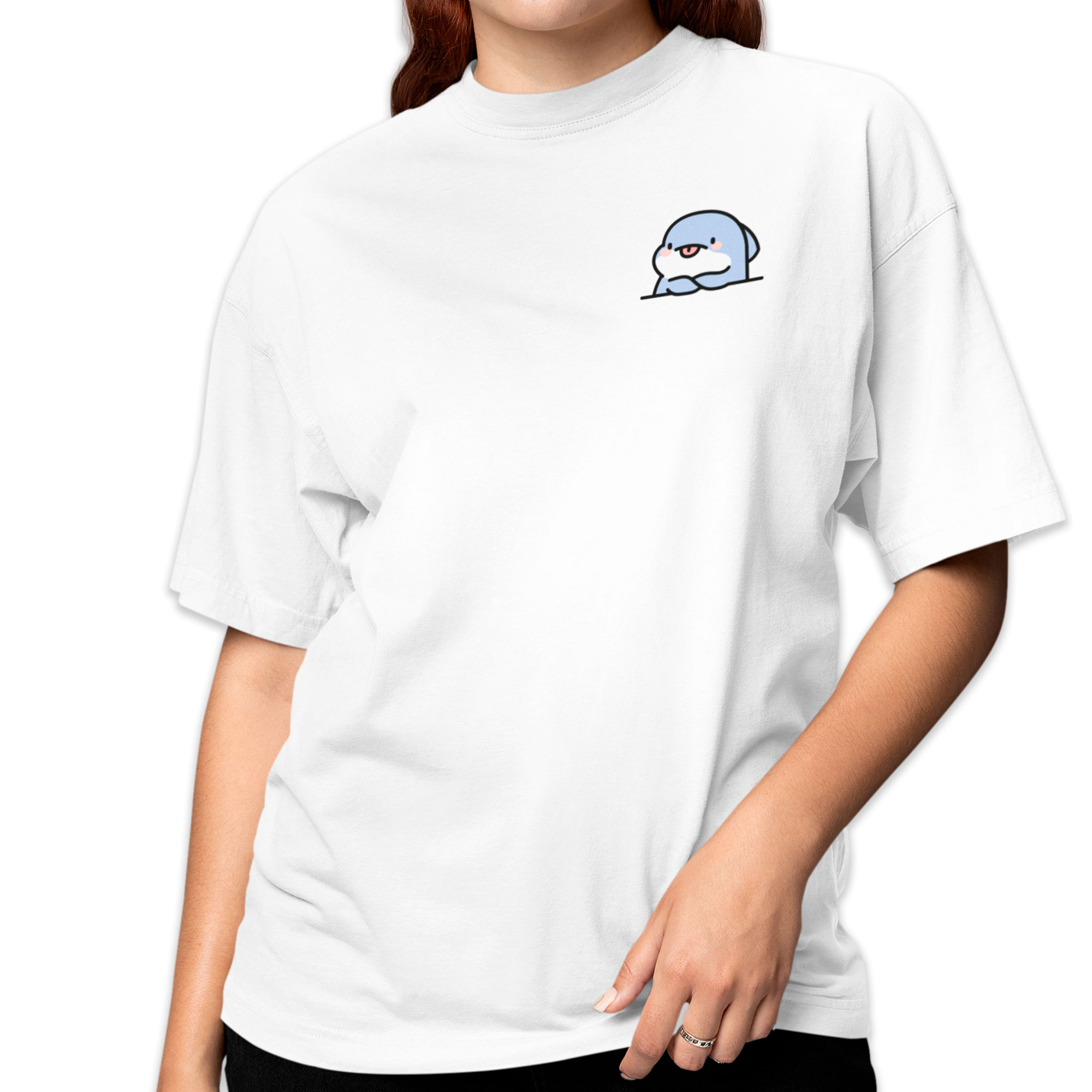 Playera Oversize de Manga Corta Unisex con Diseño de Sharky  Blanca Cómoda y de Alta Calidad
