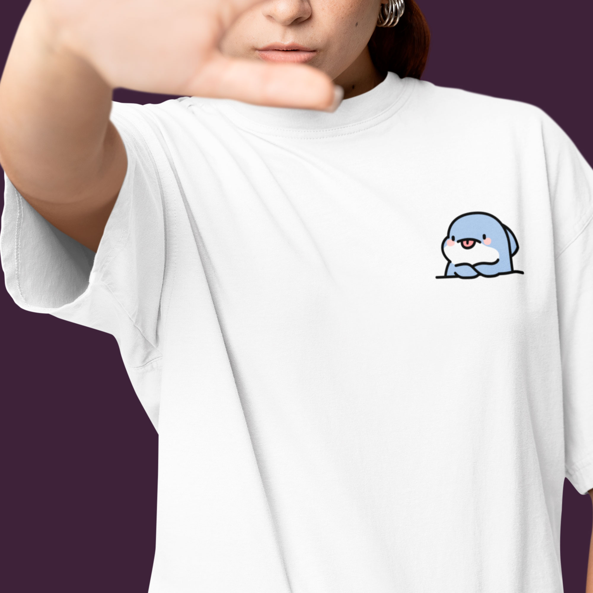 Playera Oversize de Manga Corta Unisex con Diseño de Sharky  Blanca Cómoda y de Alta Calidad