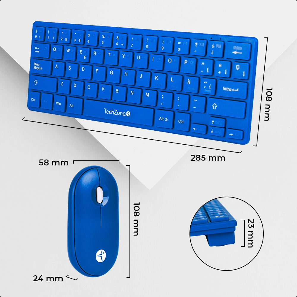 Teclado y mouse Inalámbrico Techzone Young PopBlue 64 Teclas Azul