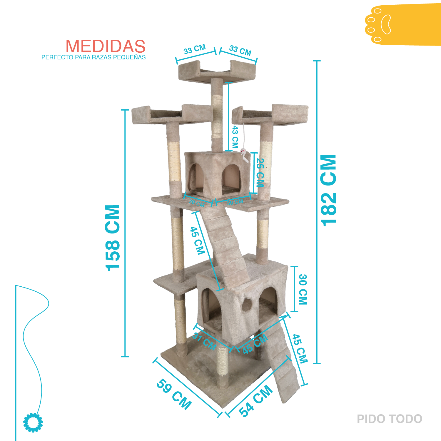 Mueble rascador para gato 182cm Burmilla Beige Polipets