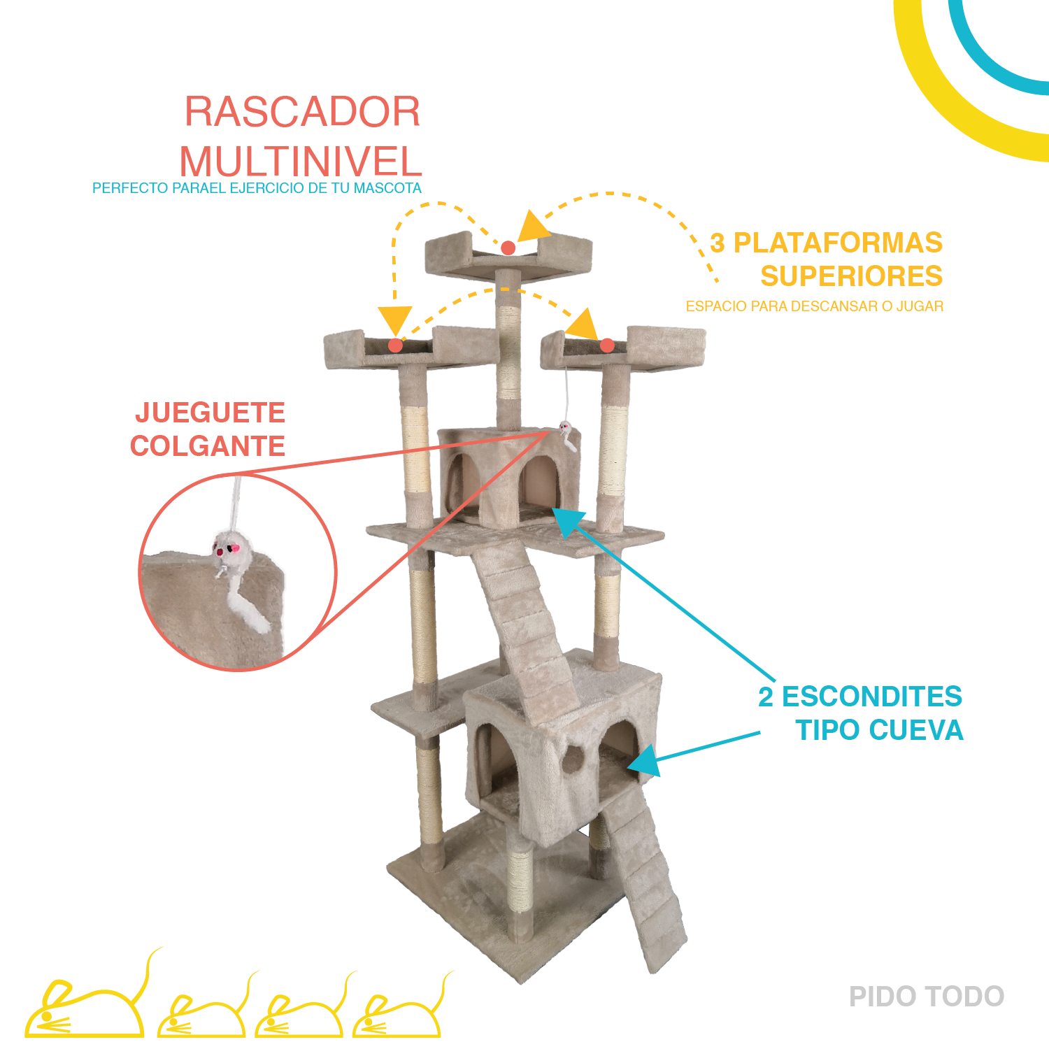 Mueble rascador para gato 182cm Burmilla Beige Polipets