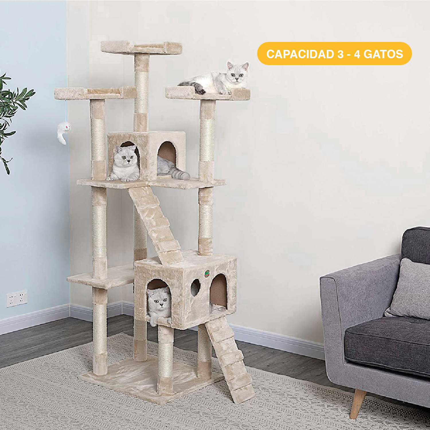 Mueble rascador para gato 182cm Burmilla Beige Polipets