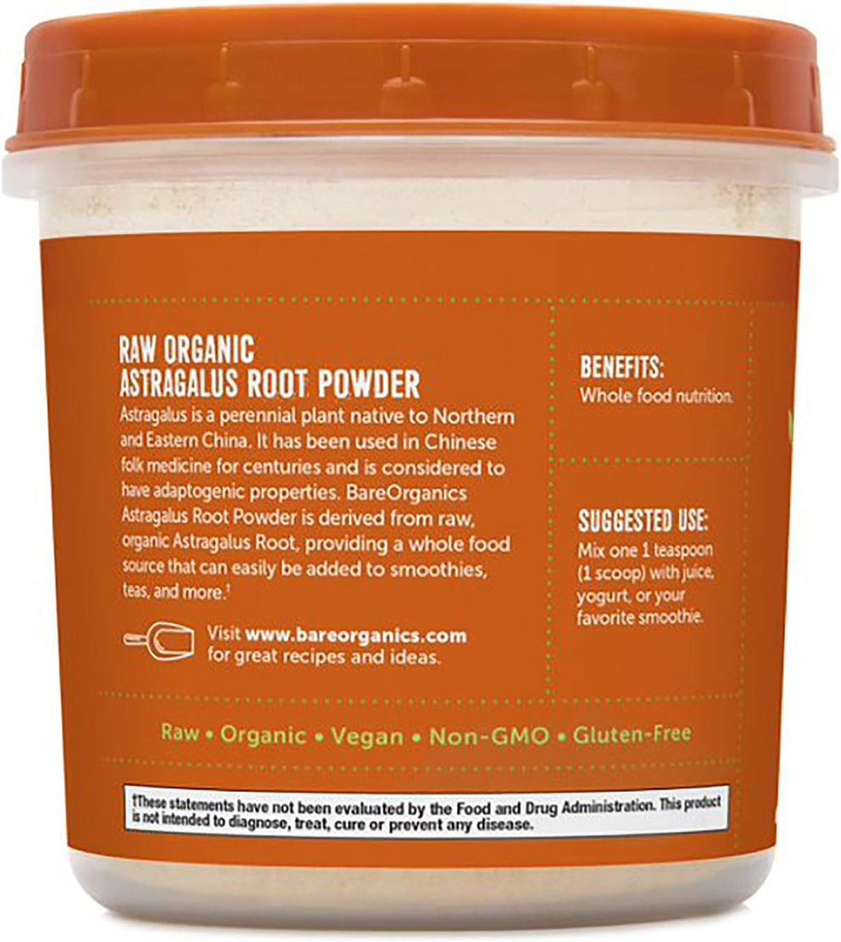 BareOrganics POLVO DE RAÍZ DE ASHWAGANDHA (Crudo Orgánico) (8oz) 227g