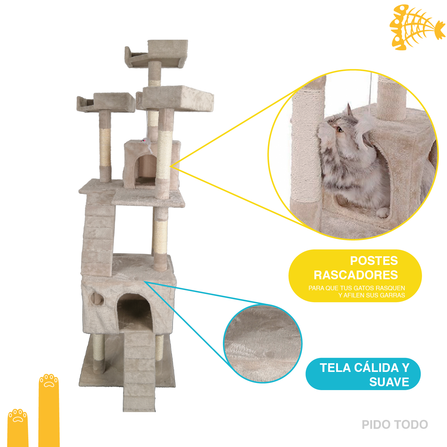 Mueble rascador para gato 182cm Burmilla Beige Polipets