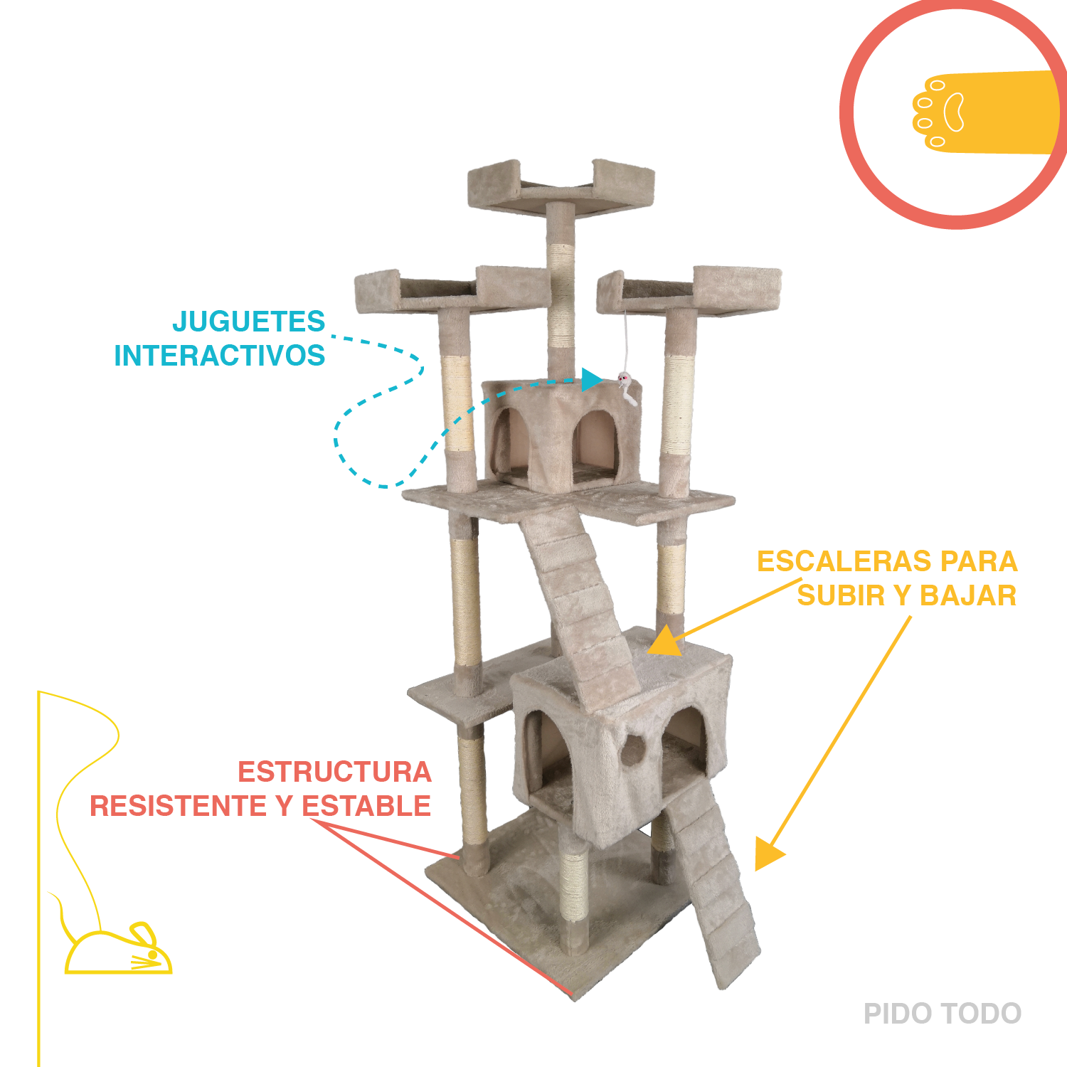 Mueble rascador para gato 182cm Burmilla Beige Polipets