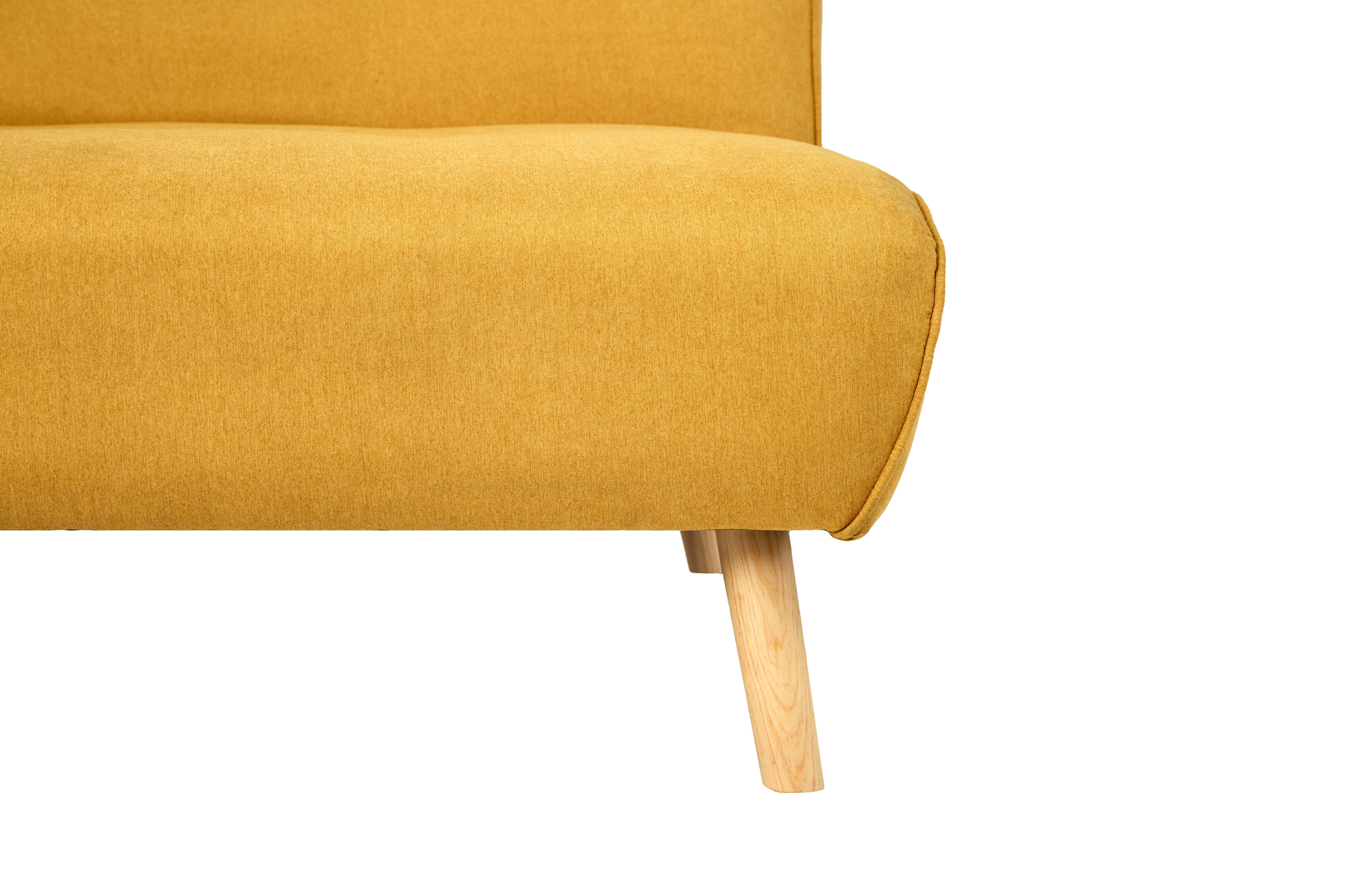 Sofá Cama Tapizado en Lino Color Mostaza. Estructura de Madera Sólida