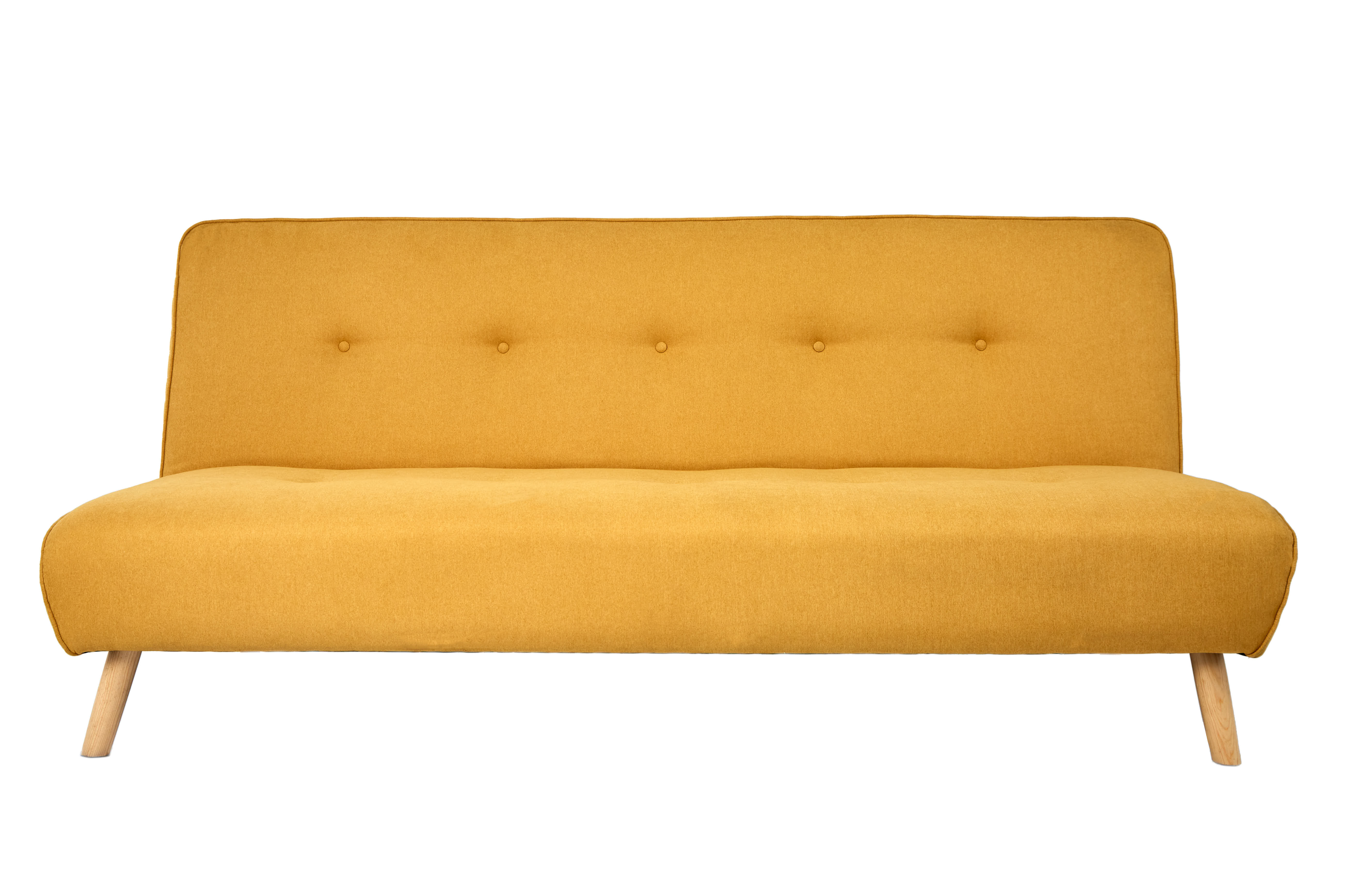 Sofá Cama Tapizado en Lino Color Mostaza. Estructura de Madera Sólida