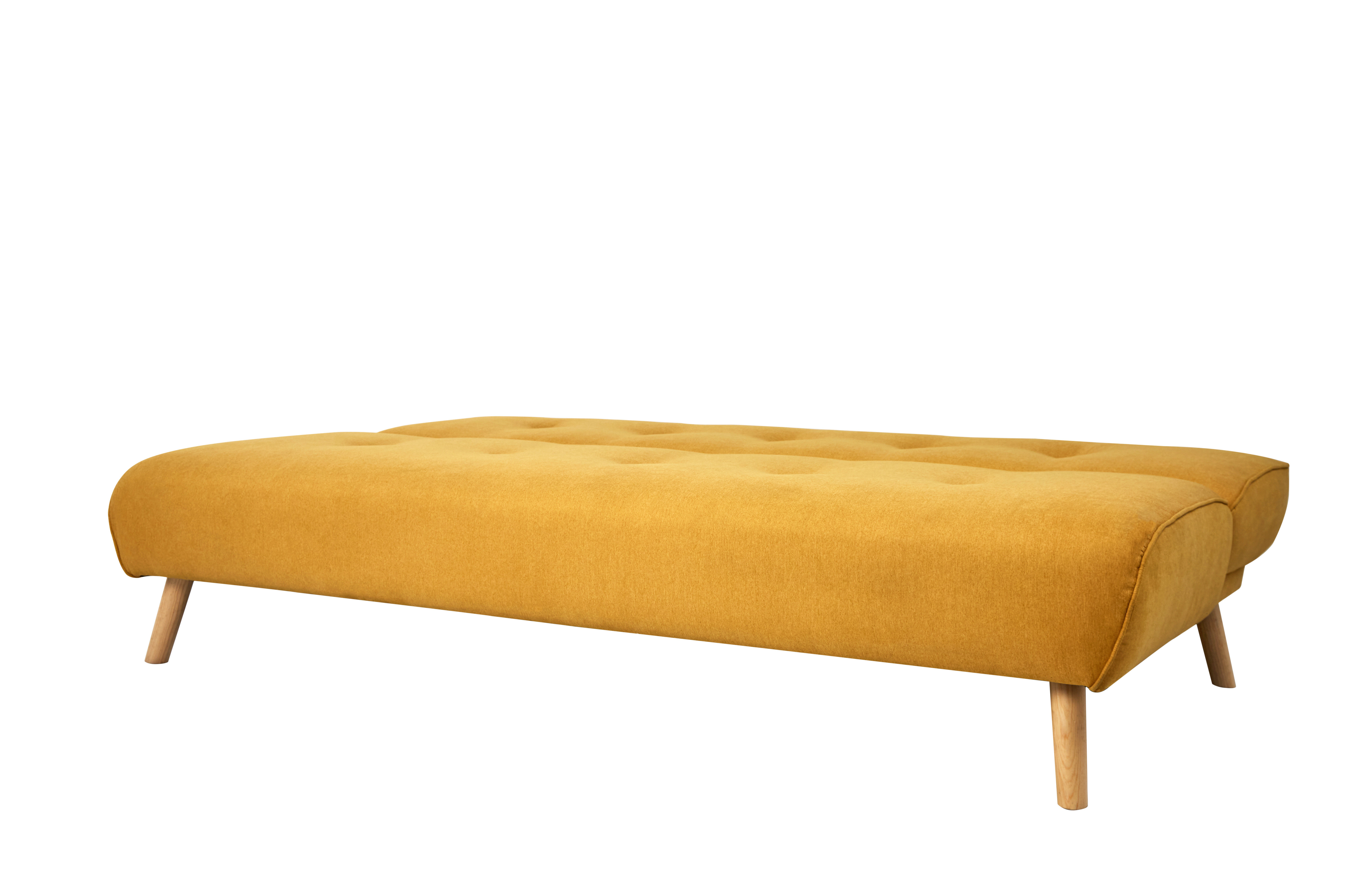 Sofá Cama Tapizado en Lino Color Mostaza. Estructura de Madera Sólida