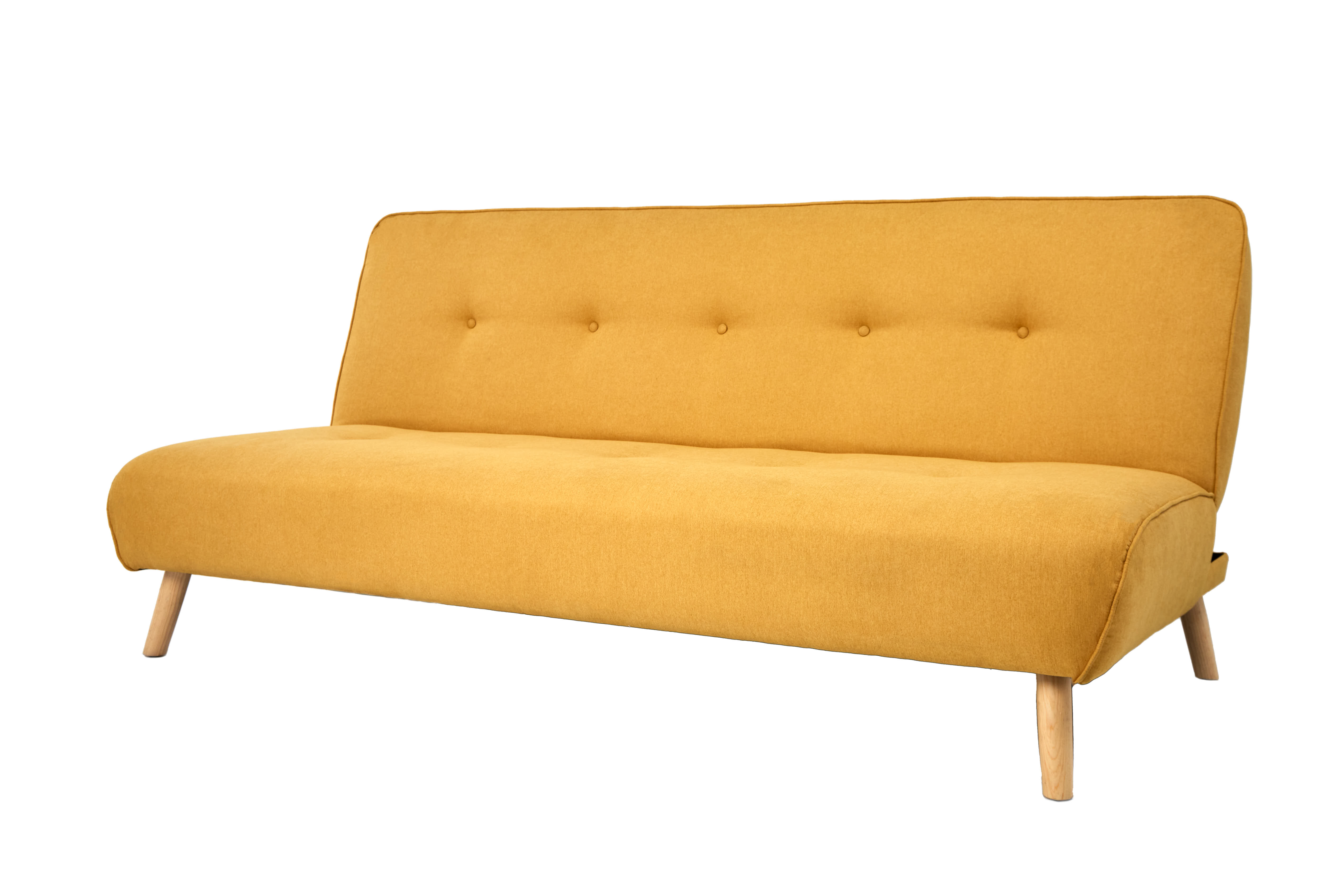 Sofá Cama Tapizado en Lino Color Mostaza. Estructura de Madera Sólida