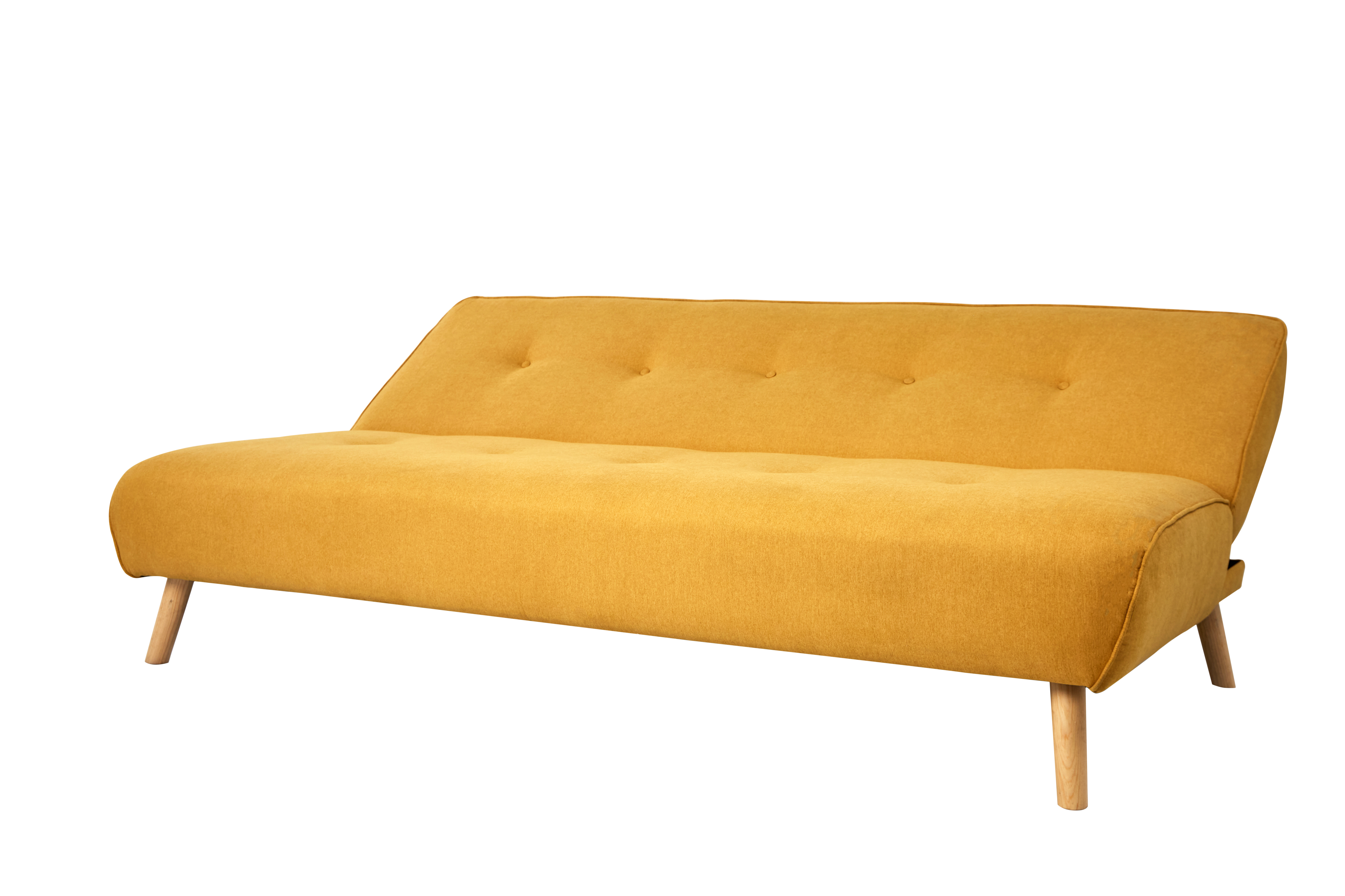 Sofá Cama Tapizado en Lino Color Mostaza. Estructura de Madera Sólida