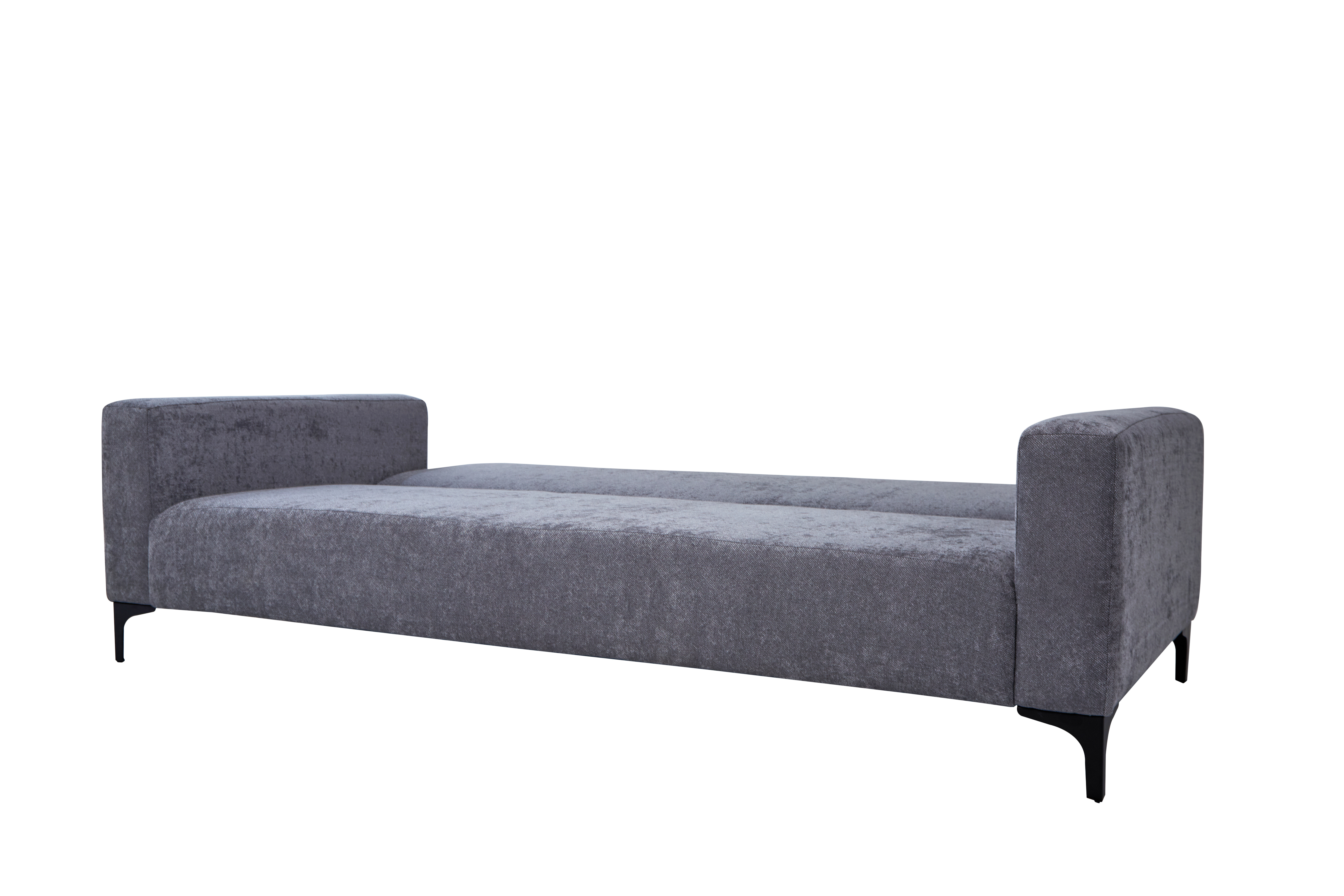 Sofá Cama Tapizado en Tela Gris. Estructura de Madera Sólida y Patas de Metal