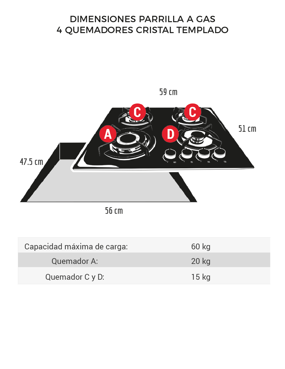 Combo DISA HOME Parrilla a Gas 4 Quemadores Cristal Templado Y Campana Extractora de Pared Negro Mate 60 cm DISA Home