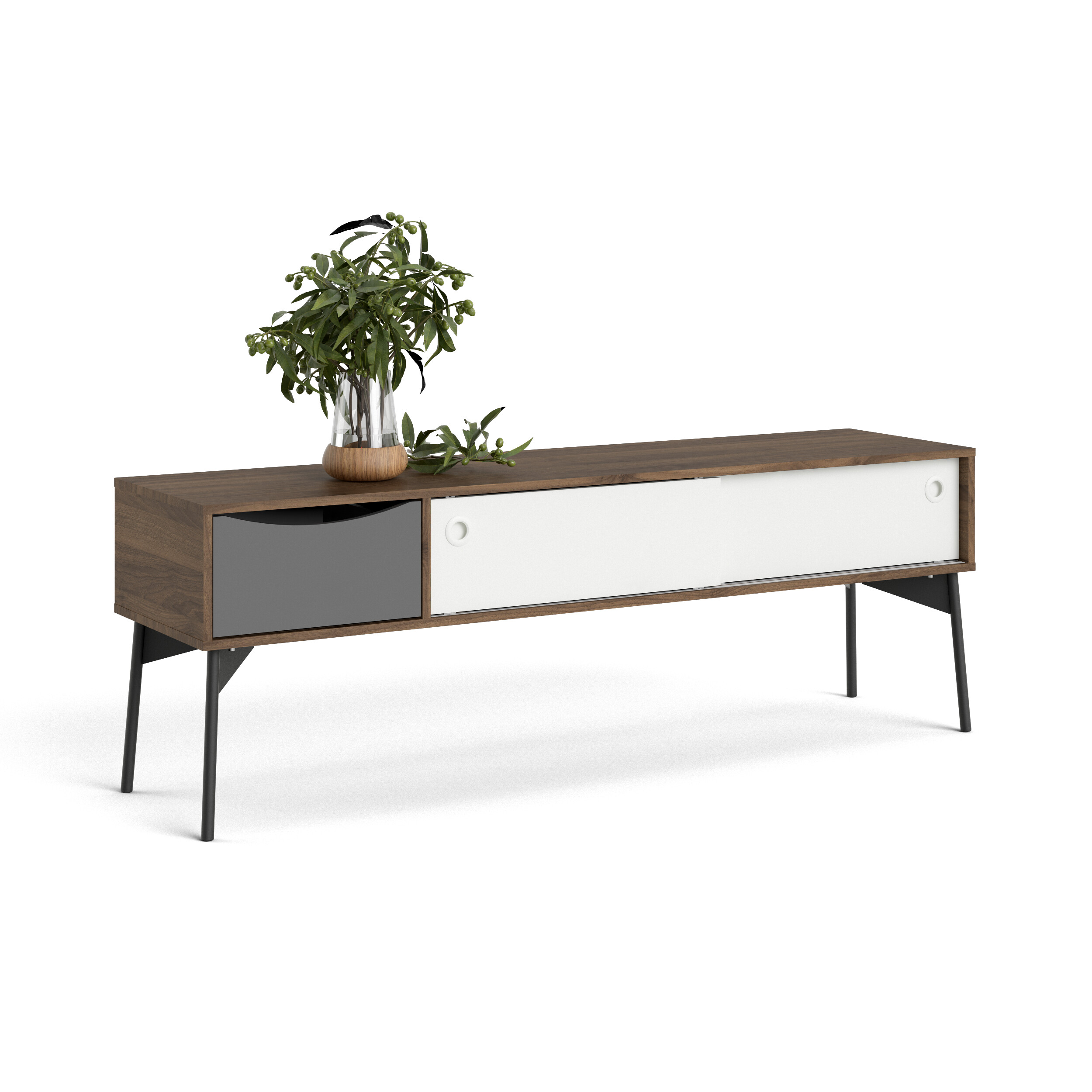 Mueble para TV Multicolor con 1 Cajón y 1 Puerta Deslizante para Almacenamiento. Estructura de MDF y Patas de Metal