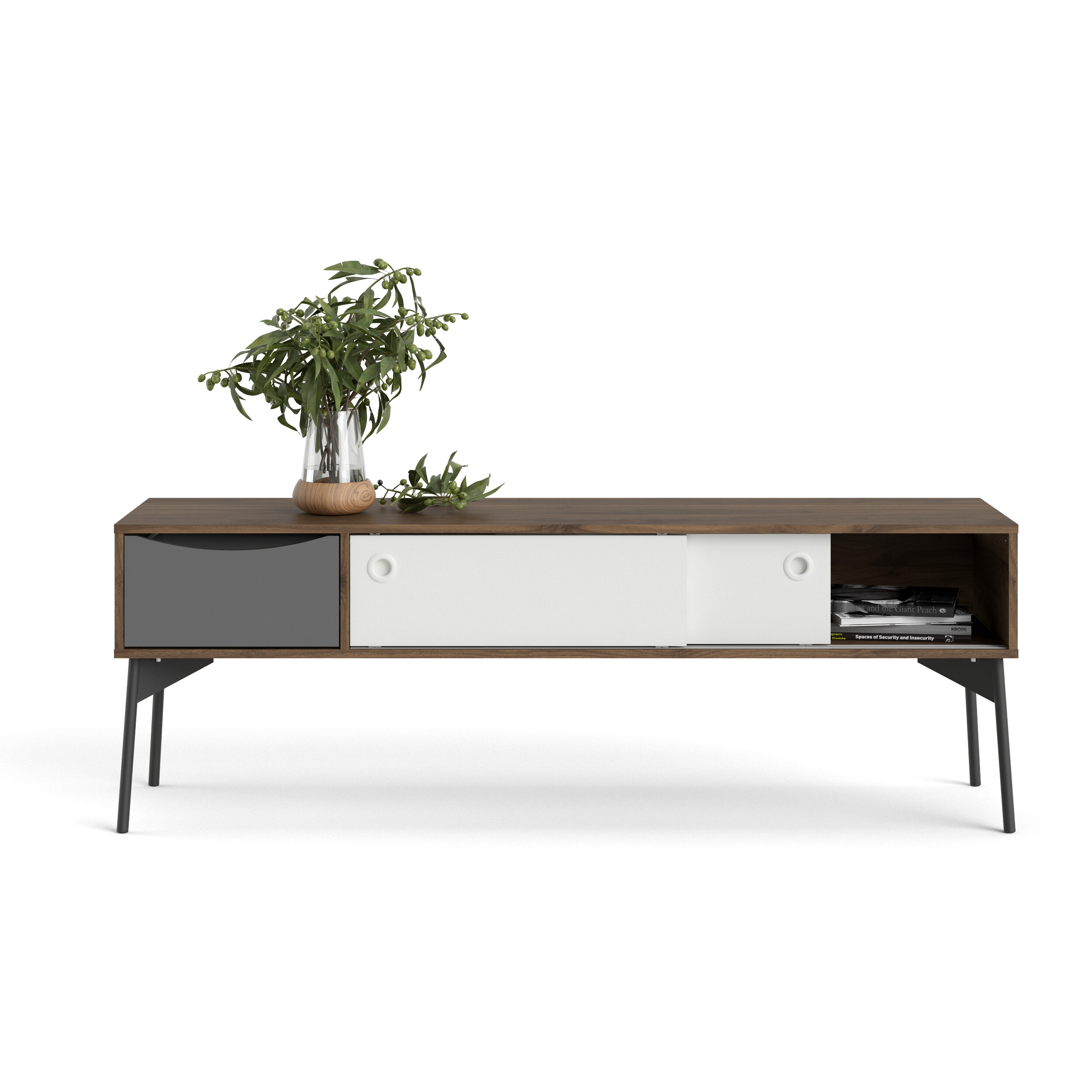 Mueble para TV Multicolor con 1 Cajón y 1 Puerta Deslizante para Almacenamiento. Estructura de MDF y Patas de Metal