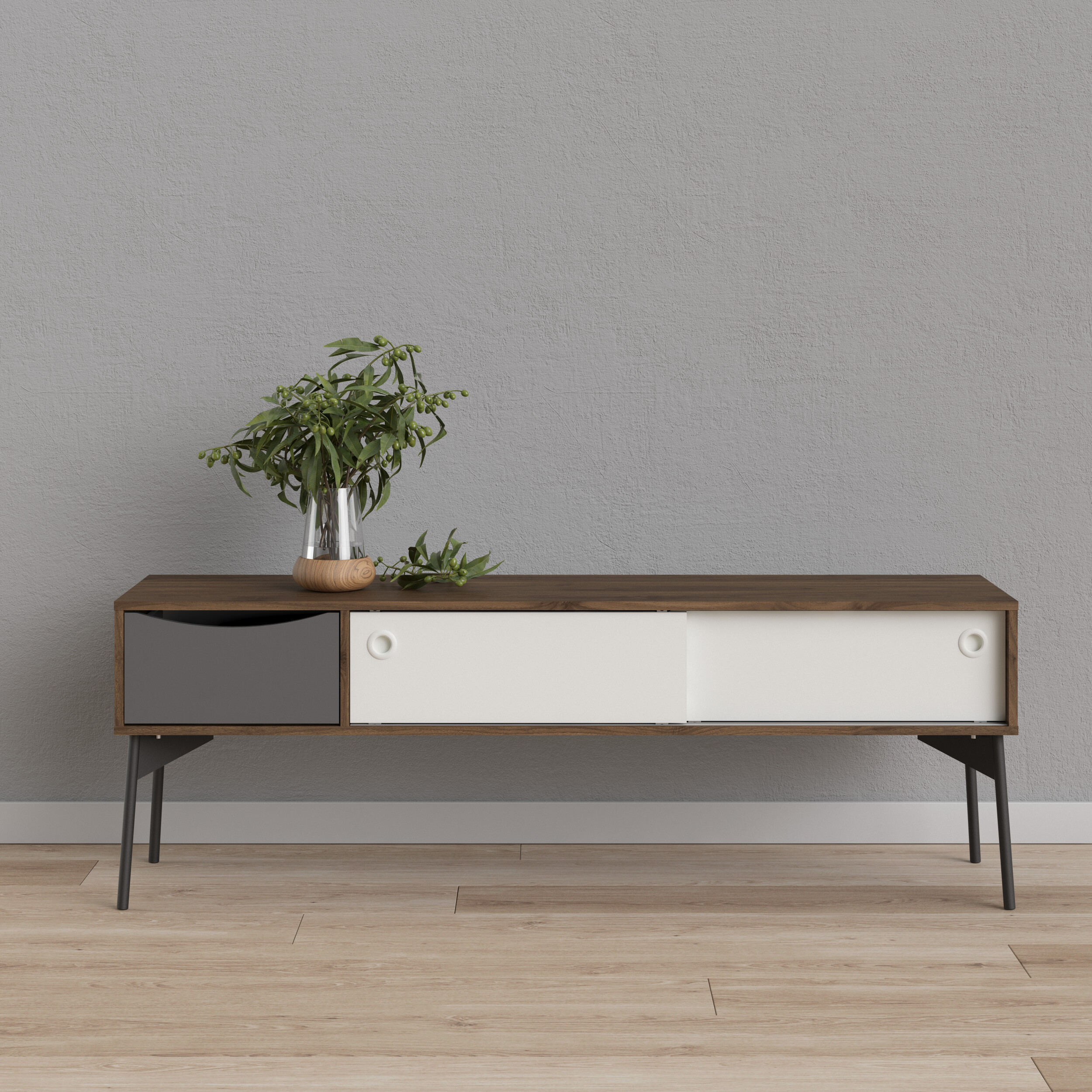 Mueble para TV Multicolor con 1 Cajón y 1 Puerta Deslizante para Almacenamiento. Estructura de MDF y Patas de Metal