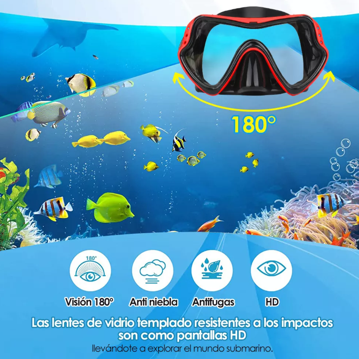 Juego De Lentes Con Vidrio Templado Snorkel Buceo Silicona