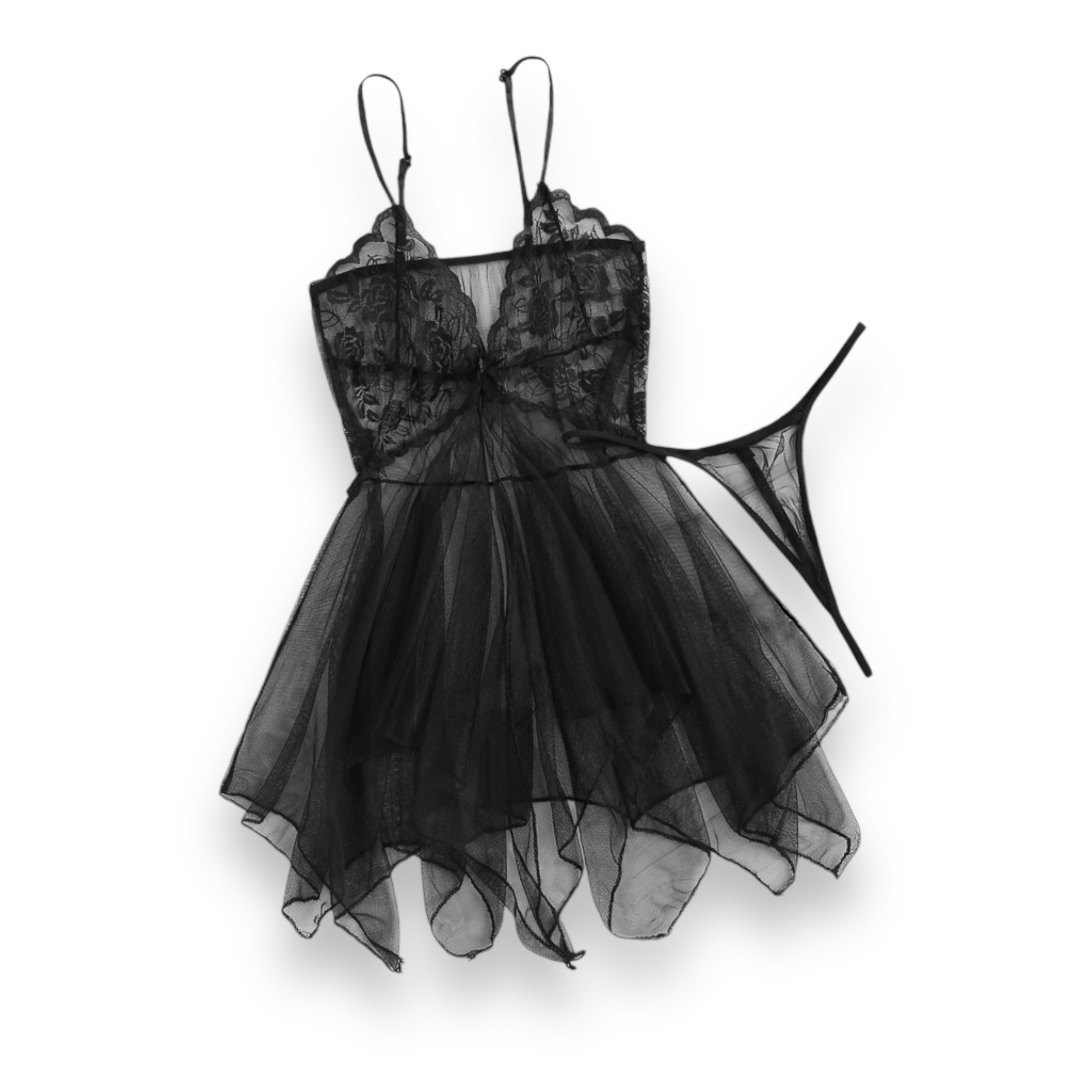 Camisón para dormir con transparencia  y detalle de encaje con tanga para mujer