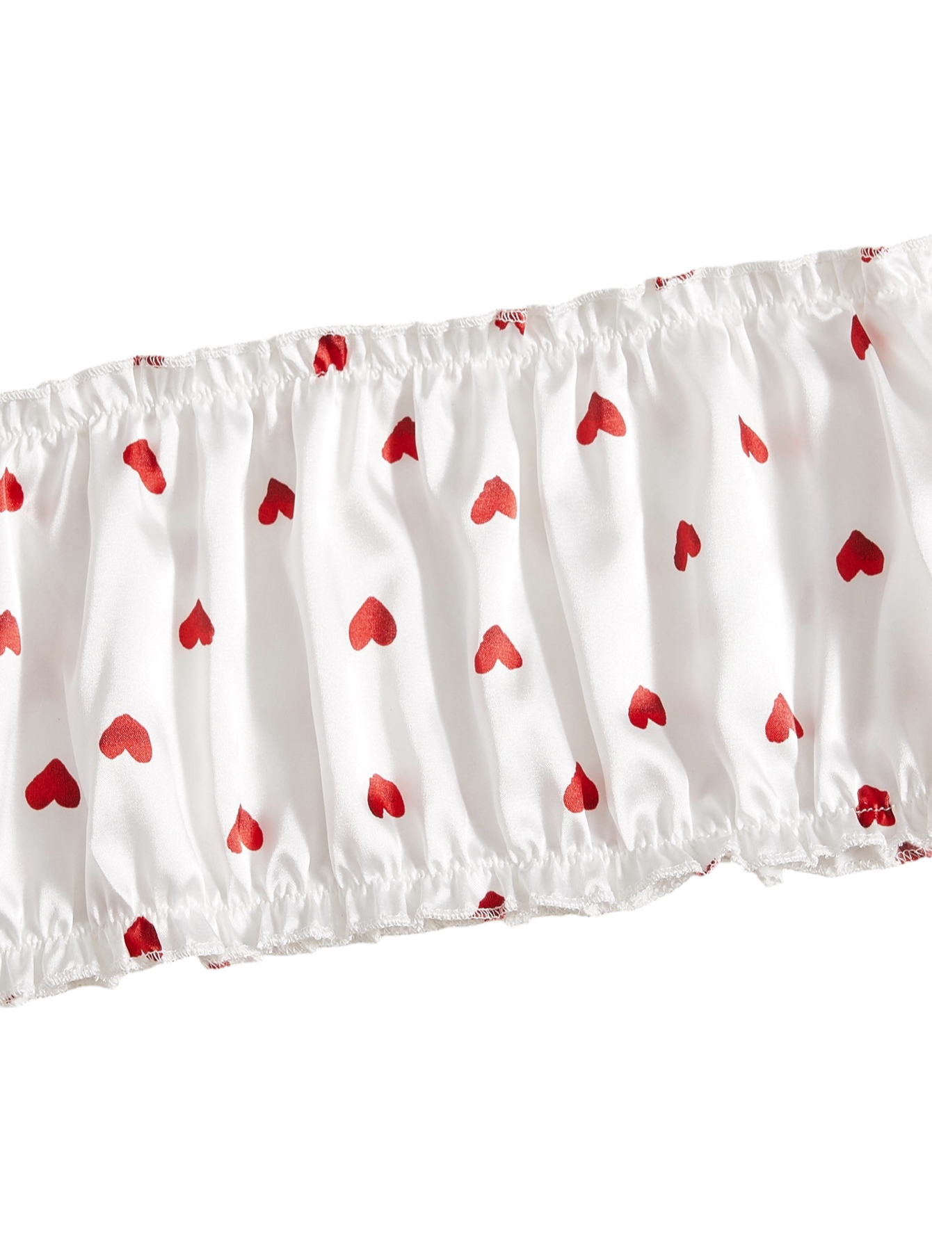 Pijama de satín con top sin tirantes y short con diseño de corazones y encaje para mujer