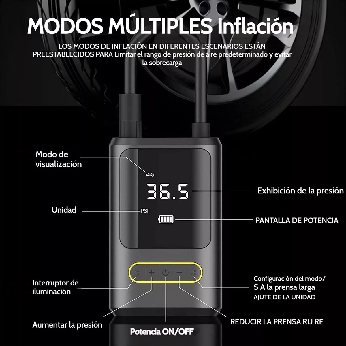Compresor De Aire Portatil 80w Inflador De Llantas Bomba